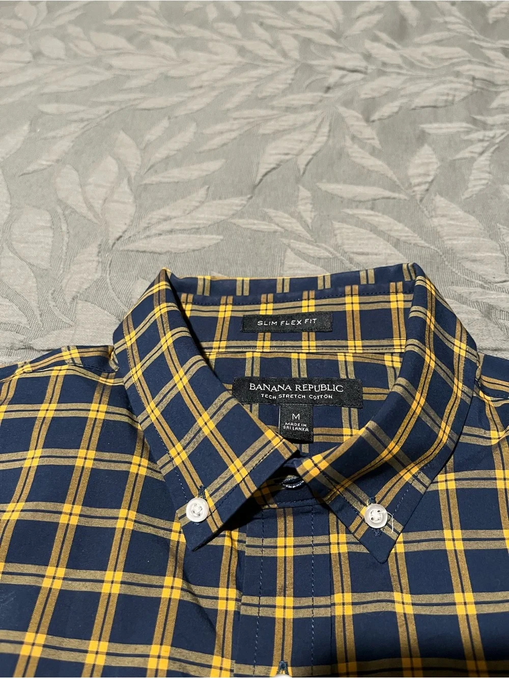 Banana Republic Navy and Yellow Plaid Button-Down Shirt